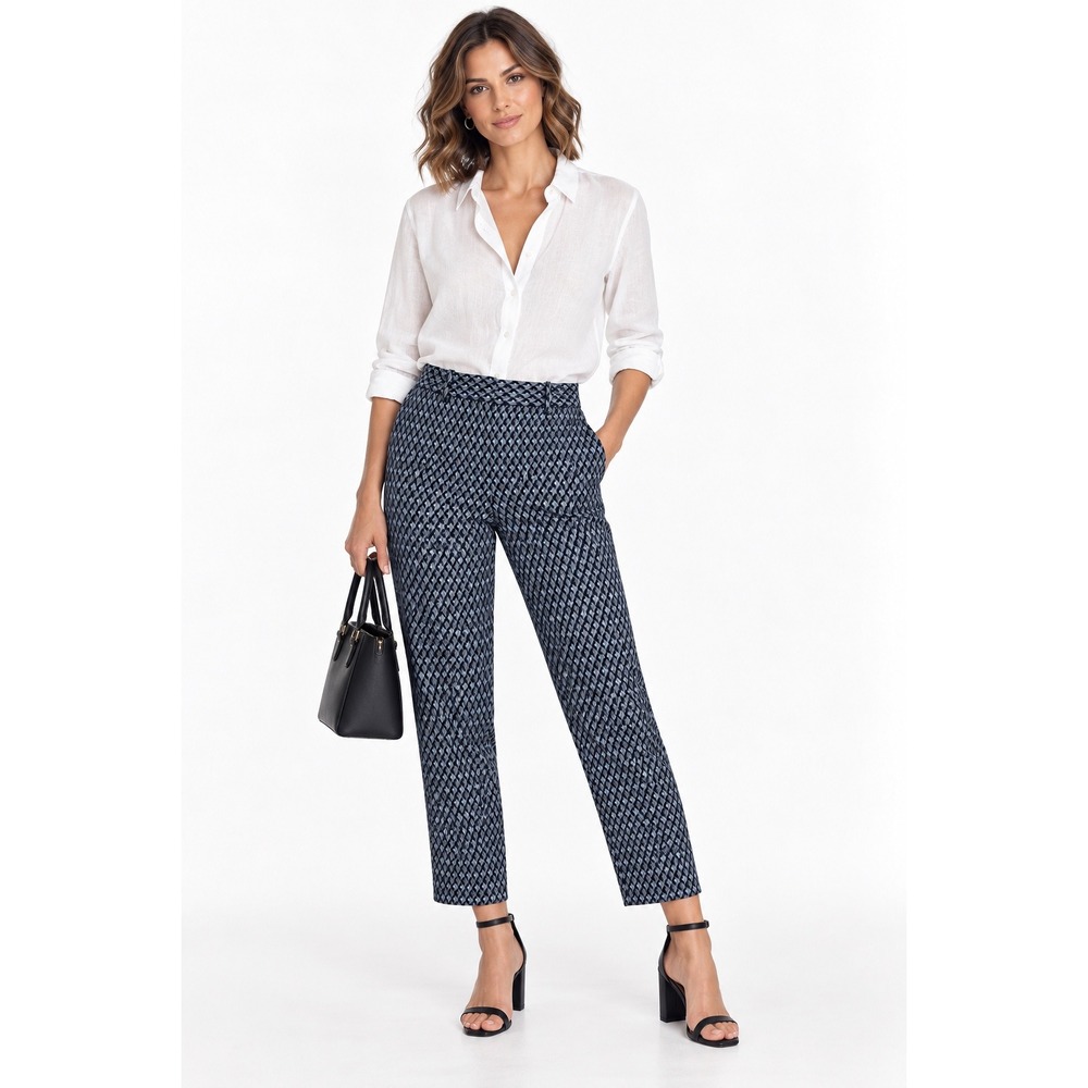 Theory Treeca 2 Pants Dimensional Jacquard Navy Blue Geometric Slim Trousers 4
